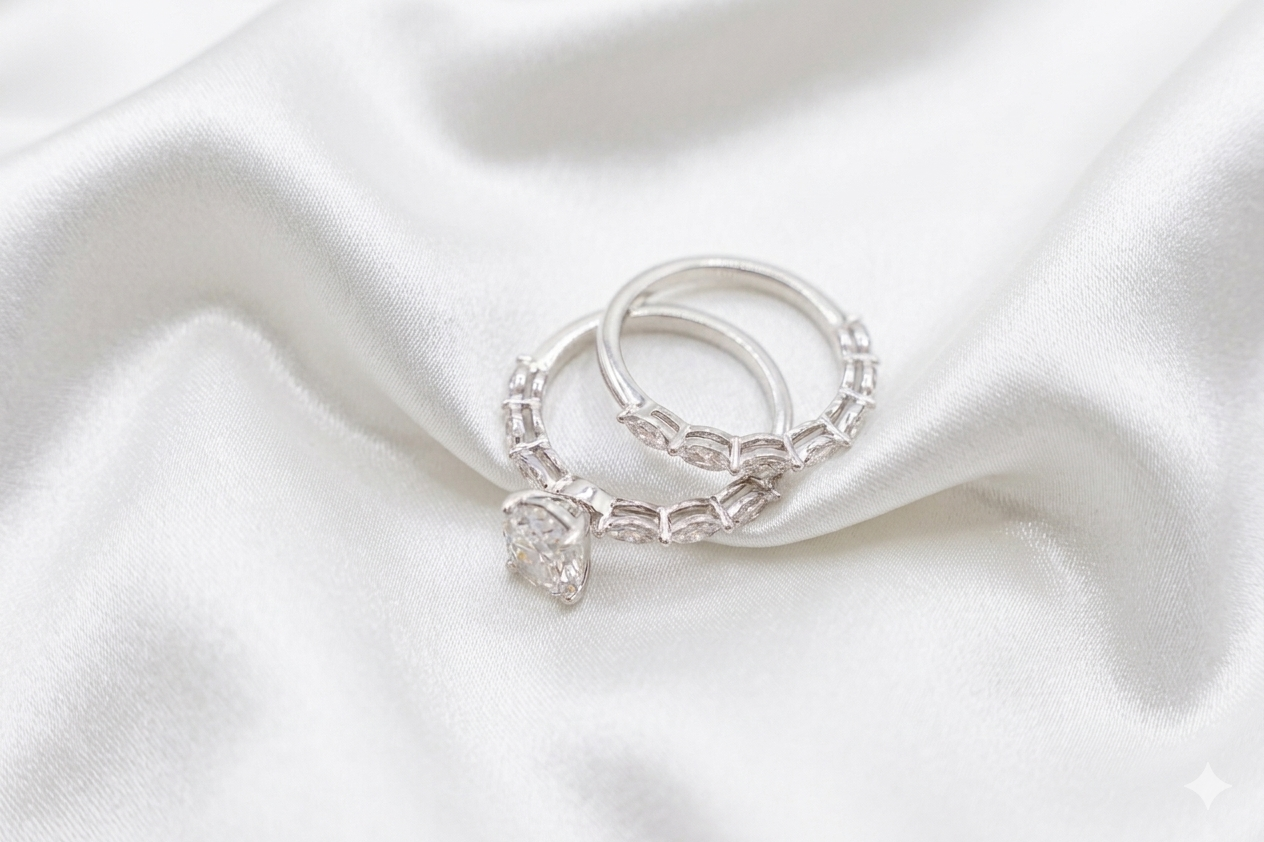 2.29 Carat Oval & Marquise Custom Diamond Bridal Set